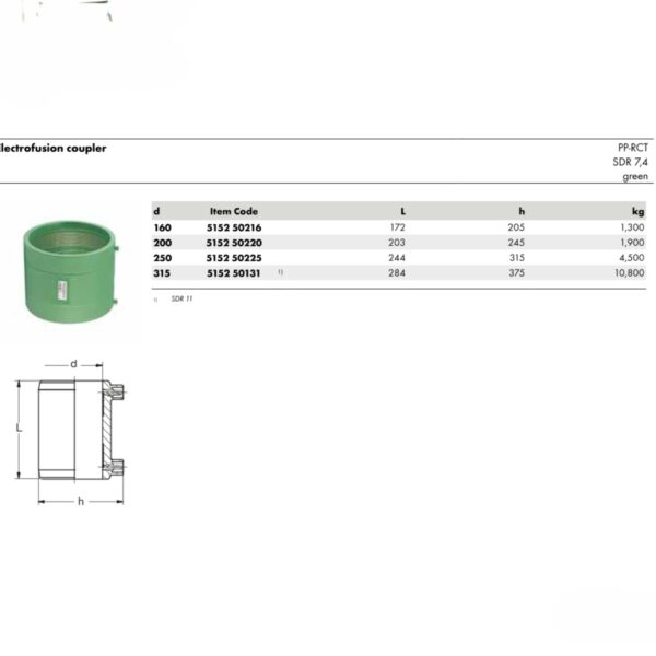 Wefatherm Electrofusion Coupler PP-RCT – SDR 7.4 (Green) - Large Diameters