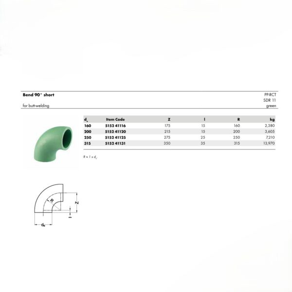 Wefatherm Bend 90° Short PP-RCT SDR 11 – Green 1 Wefatherm Bend 90° Short PP-RCT SDR 11 – Green