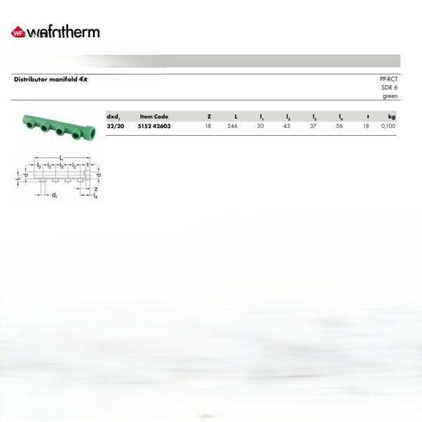 Wefatherm Distributor Manifold 4x PP-RCT SDR 6 – Green
