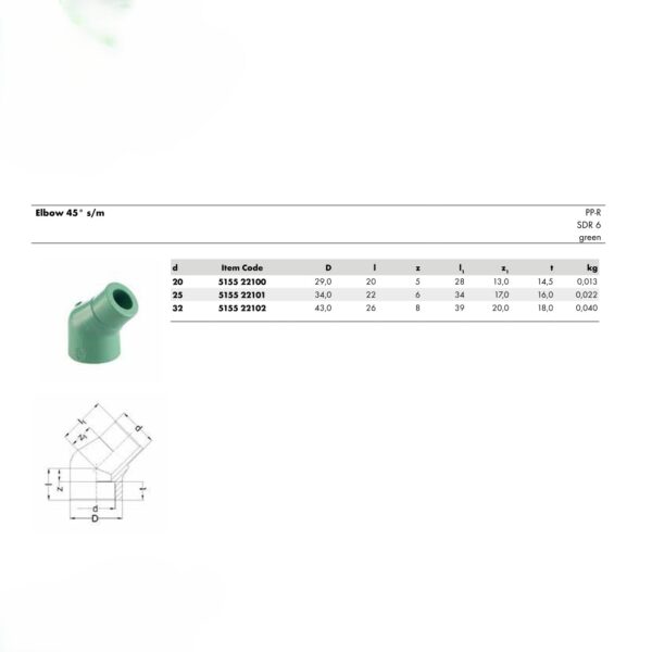 Wefatherm Elbow 45° s/m PP-R SDR 6 – Green