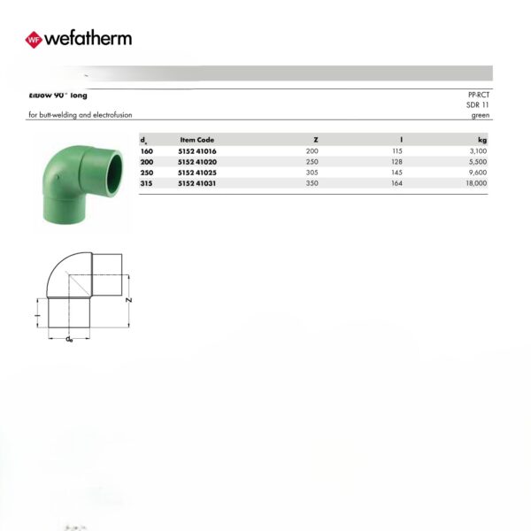 Wefatherm Elbow 90° Long PP-RCT SDR 11 – Green