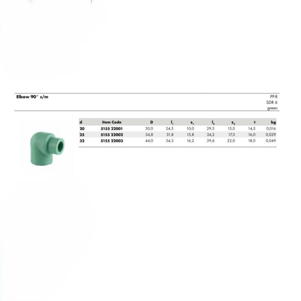 Wefatherm Elbow 90° s/m PP-R SDR 6 – Green