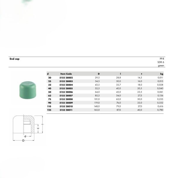 Wefatherm End Cap PP-R SDR 6 – Green