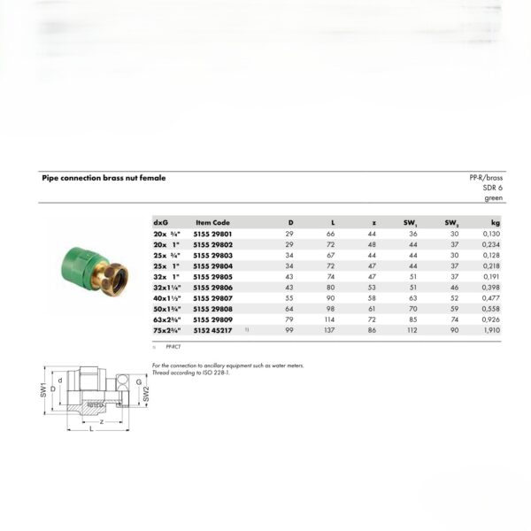 Wefatherm Pipe Connection Brass Nut Female PP-R/Brass SDR 6 – Green