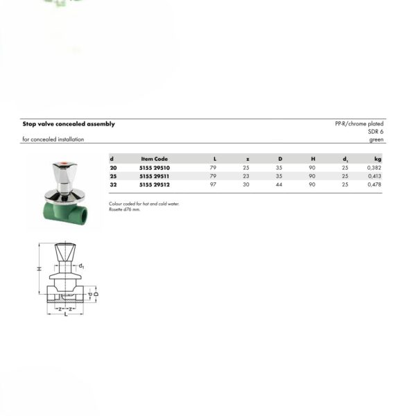 Wefatherm Stop Valve Concealed Assembly PP-R/Chrome Plated SDR 6 – Green