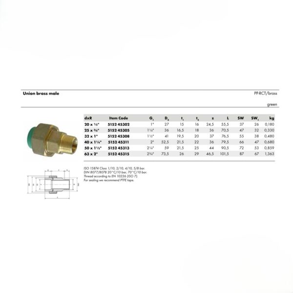 Wefatherm Union Brass Male PP-RCT/Brass – Green