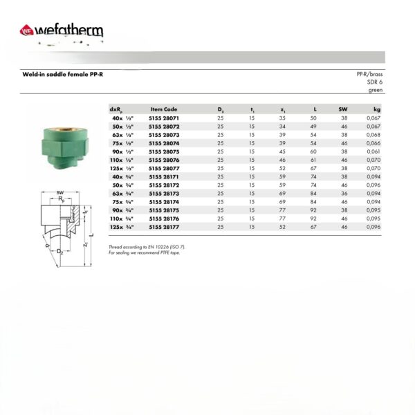 Wefatherm Weld-in Saddle Female PP-R SDR 6 – Green