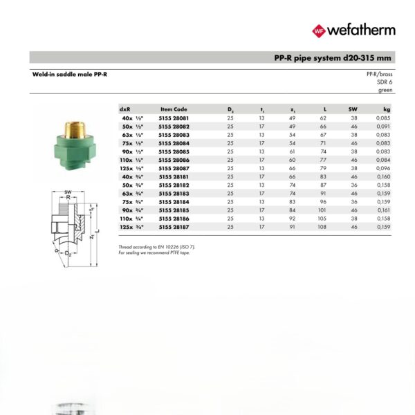 Wefatherm Weld-in Saddle Male PP-R SDR 6 – Green