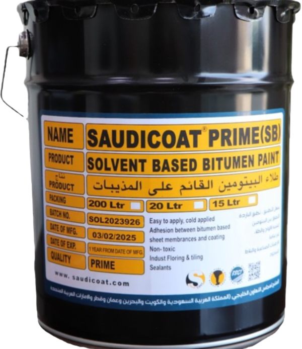 SaudiCoat Prime SB – Solvent-Based Black Bitumen Primer, 15 Ltr