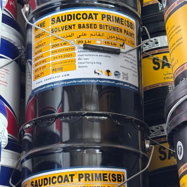 SaudiCoat Prime SB – Solvent-Based Black Bitumen Primer, 15 Ltr